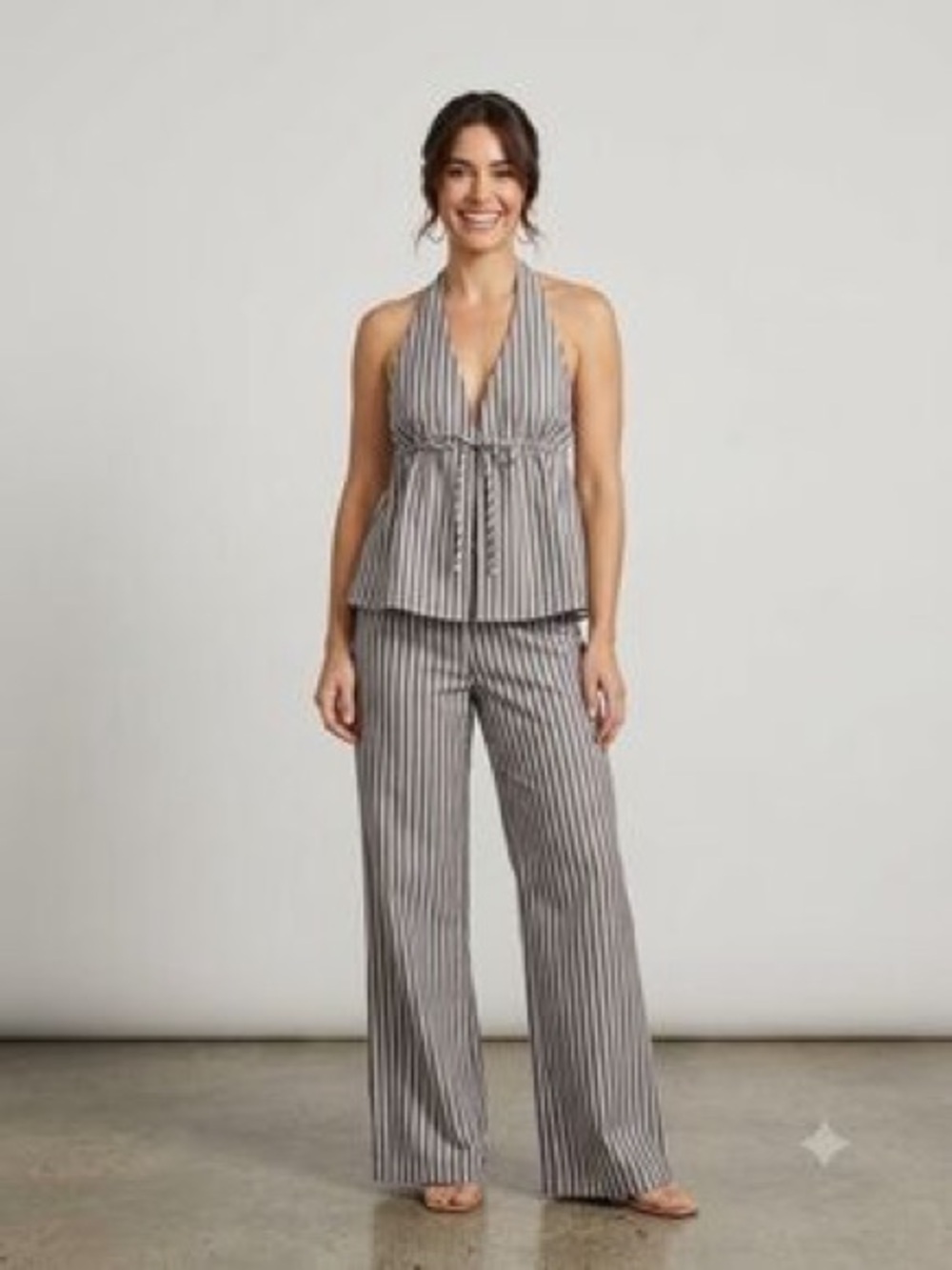 Striped Halter Neck Wide-Leg Set